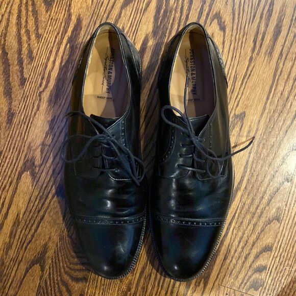 Johnston & Murphy Men’s Brinley Black Sheepskin Leather Sz 12M Cap Toe - Picture 2 of 9